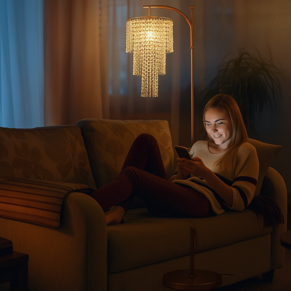 lampadaire_arc_cuivre_salon Crystal Arc Floor Lamp